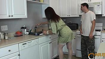 charlee chase deepthroats plumber gets facial in kitchen fuckfest