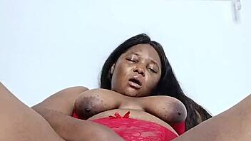 Thick hotwife shakes big ass in red lingerie, teases pussy closeup 😍🔥