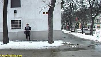 Redhead bbw milf unleashes public outdoor golden shower fetish