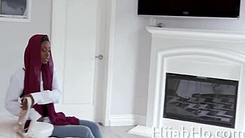 Hijab cutie takes skinny ebony thrusts deep