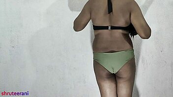 Indian Shemale Crossdresses in Olive Bikini Solo Tease