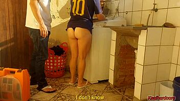 curvy brazilian housewife pays washing machine tech with her wet pussy