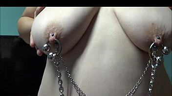Double pierced bbw chained in bondage extreme nipple torment