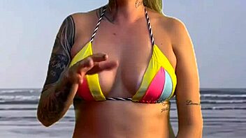 Tanned Beach Babe Teases Hard Bulge Volume