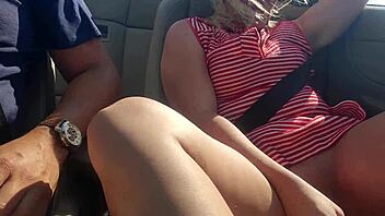 blonde squirts dildo fucking highway convertible ride