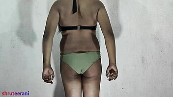 Indian Shemale Crossdresses in Olive Bikini Solo Tease