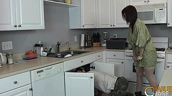 charlee chase deepthroats plumber gets facial in kitchen fuckfest