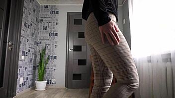 Office Milf Flashes Ass in Tight Thong Trousers