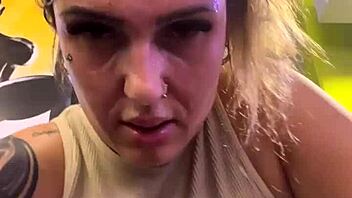 Gym sweat soaks see-through shirt teasing wet pussy curves