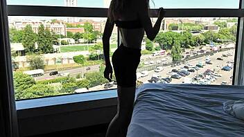 Girlfriend cheats bending over riding stranger's cock moaning