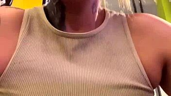 Gym sweat soaks see-through shirt teasing wet pussy curves