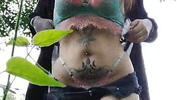 brazilian curvy girl flashes big pierced pussy outdoors for guys