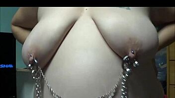 Double pierced bbw chained in bondage extreme nipple torment