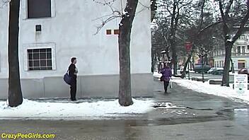 Redhead bbw milf unleashes public outdoor golden shower fetish