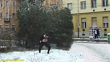 Redhead bbw milf unleashes public outdoor golden shower fetish