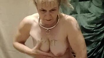 french slave bound chained masturbates with belt uro to wild orgasm