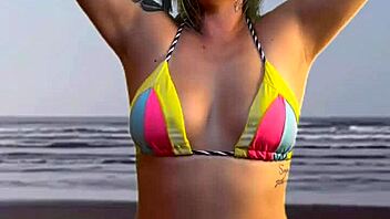 Tanned Beach Babe Teases Hard Bulge Volume