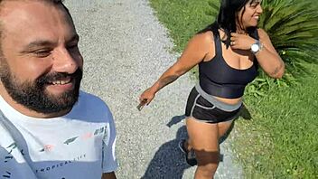 Creampied pussy leads to naked outdoor shower for nosy neighbors