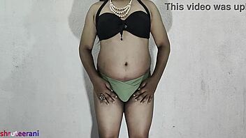 Indian Shemale Crossdresses in Olive Bikini Solo Tease