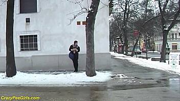 Redhead bbw milf unleashes public outdoor golden shower fetish