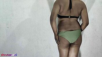 Indian Shemale Crossdresses in Olive Bikini Solo Tease