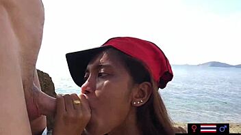 Why does this asian teen 18+ girlfriend give public blowjob to big dick european boyfriend?