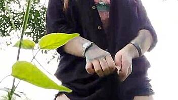 brazilian curvy girl flashes big pierced pussy outdoors for guys