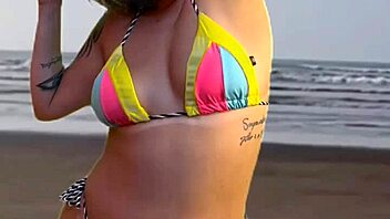 Tanned Beach Babe Teases Hard Bulge Volume