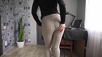Office Milf Flashes Ass in Tight Thong Trousers