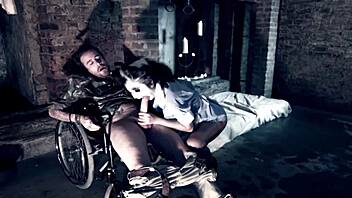 brunette teases with deepthroat blowjob ending in facial cumshot