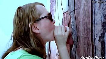 Blond milf milks huge cock at private gloryhole cumshot