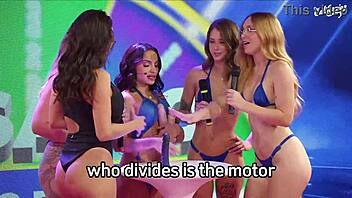 rafaela lima, that blonde babe, swallows giant cock with her latina friends