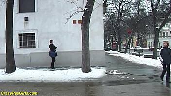 Redhead bbw milf unleashes public outdoor golden shower fetish