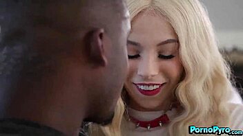 Tiny Blonde Takes Two Monster Black Cocks