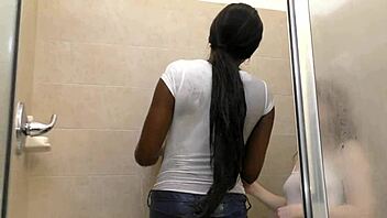 Paris Love interracial ebony wet shower yumminess
