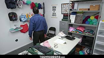 Teen Robber Fucks Security Guard Hard In Office!