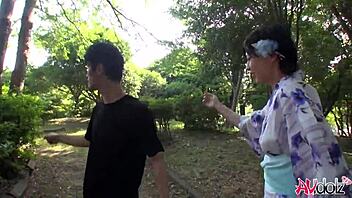 japanese kimono babe sucks cock outdoors uncensored