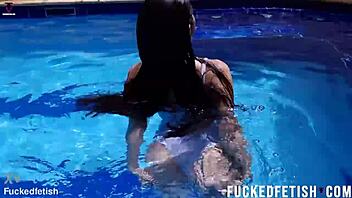 helen star flaunts big tits in sexy pool swimwear