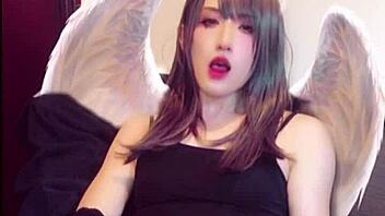 shemale angel streams masturbation with budding crotch