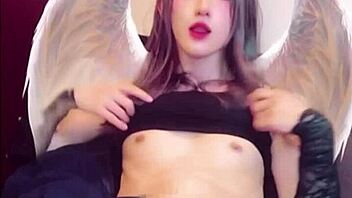 shemale angel streams masturbation with budding crotch