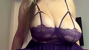 she LOVES GROPING her JUICY BIG NATURAL TITS on bed