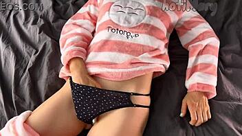 Petite teen rubs shaved pussy to intense orgasm
