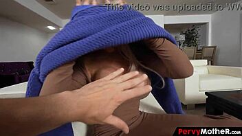 pervy milf cougar bimbo teases massive tits for intense foreplay