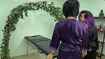 spa day turns steamy as girlfriend and friend dive into curvy lesbian pussy licking 👅💦