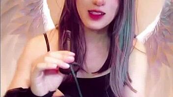 shemale angel streams masturbation with budding crotch