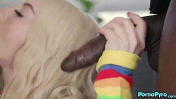 Tiny Blonde Takes Two Monster Black Cocks