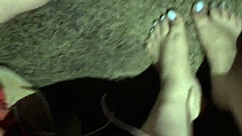 jizz explodes over her sexy heels and toes