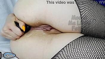 horny wife in stockings preps tight anal for husband's return