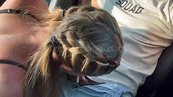 French milf deepthroats taxi driver swallows cum publicly