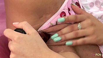 Lesbo Brunettes Fuck Pussies with Toys on Bed